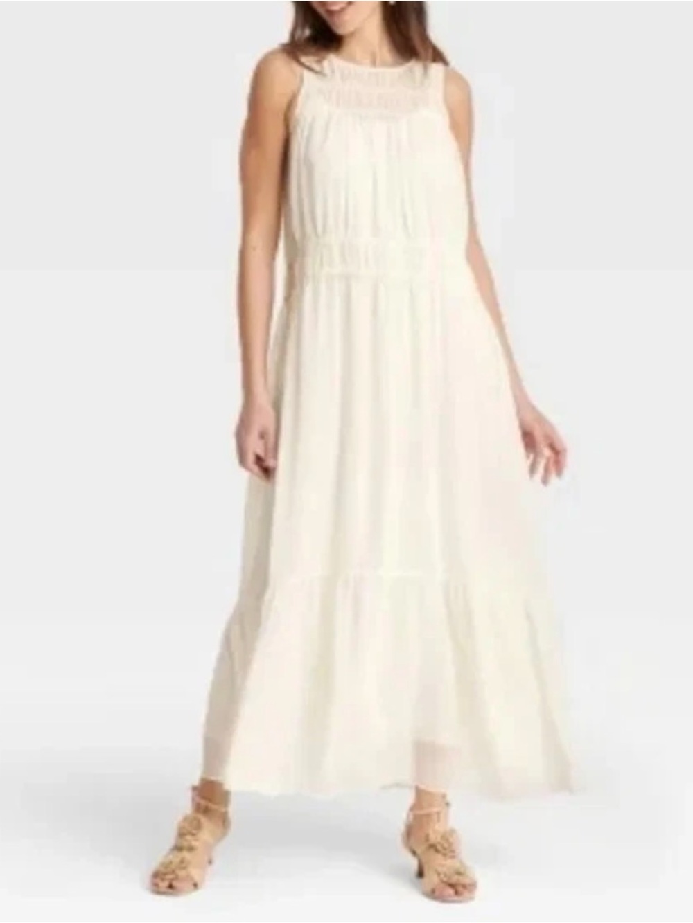 NWT A New Day Sleeveless Cream Maxi Dress with Soft Tiers sz L summer boho 12